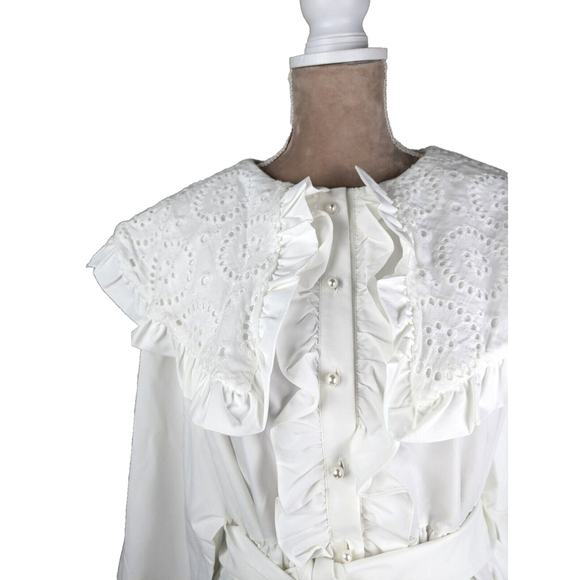 Sister Jane Curious Babydoll Dress White Broderie Bib Collar Pearl Button XL - Picture 4 of 11